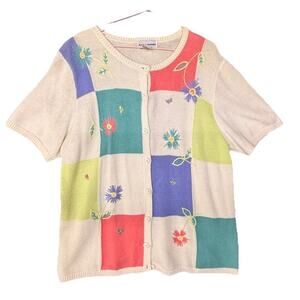 Vintage Alfred Dunner Patchwork Embroidered Cardigan Grandma Core Large Floral
